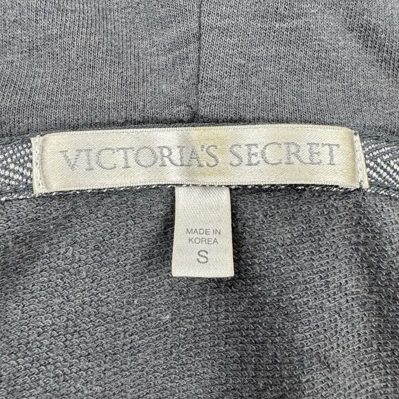 Victoria’s Secret Women’s Small Gray V-Neck Hoodie Pullover Kangaroo Pocket Y2K - Picture 3 of 11